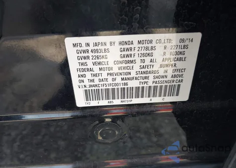2015 Acura Rlx z USA, uszkodzony, nr VIN JH4KC1F51FC001186